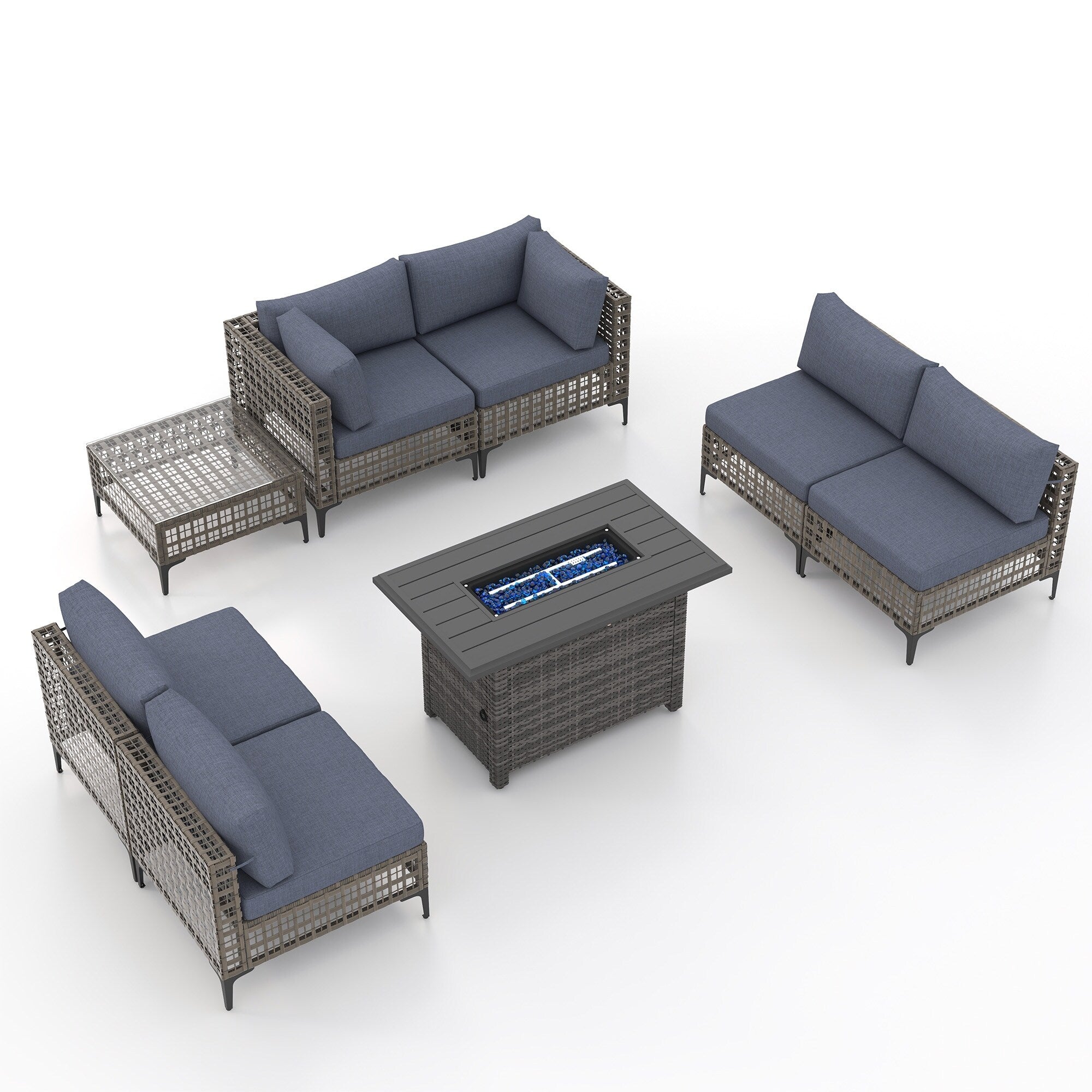 Ensemble de sièges d'extérieur sectionnels pour 6 personnes avec foyer