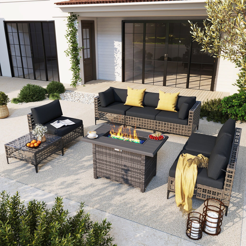 Ensemble de sièges d'extérieur sectionnels pour 6 personnes avec foyer