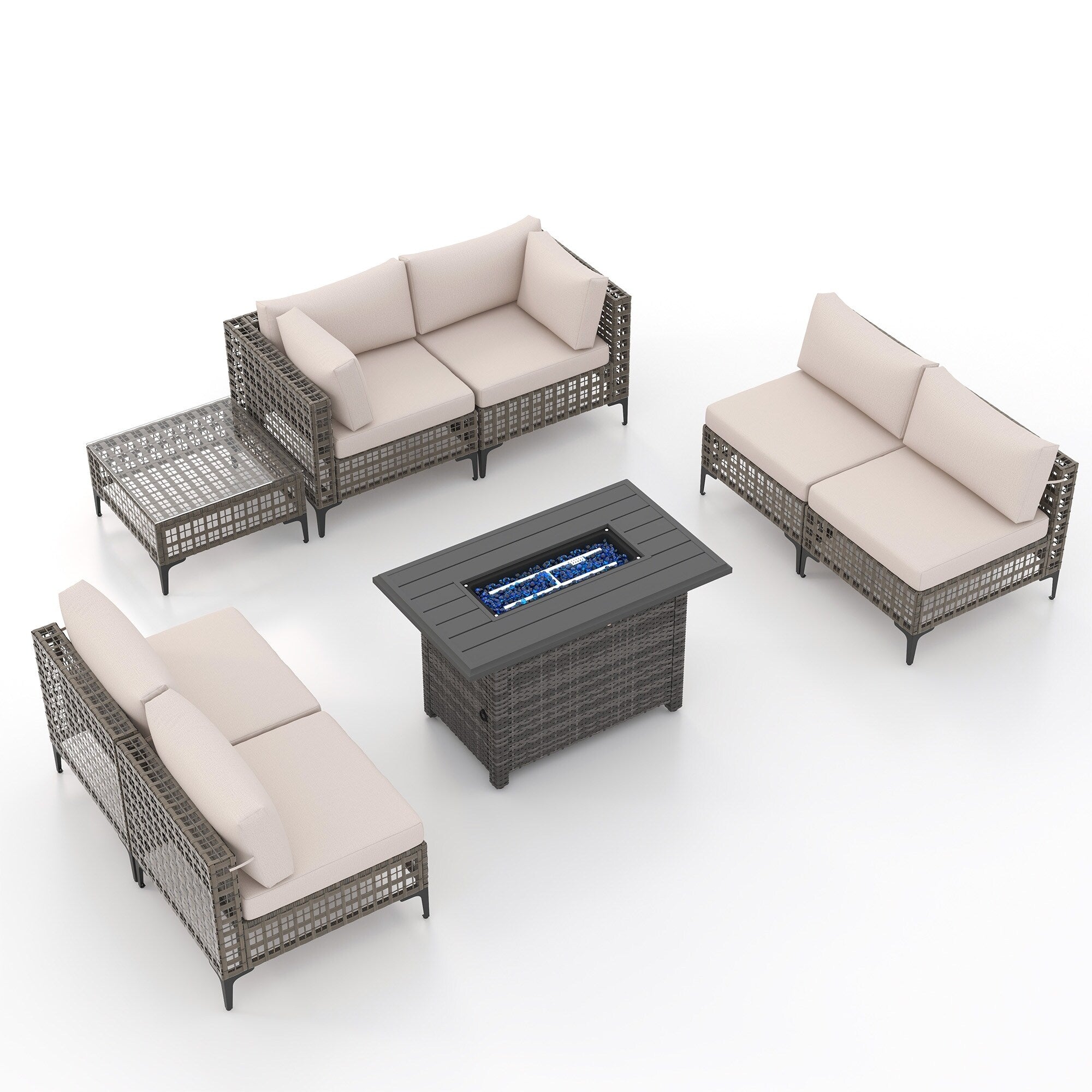 Ensemble de sièges d'extérieur sectionnels pour 6 personnes avec foyer