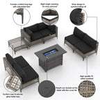 Ensemble de sièges d'extérieur sectionnels pour 6 personnes avec foyer