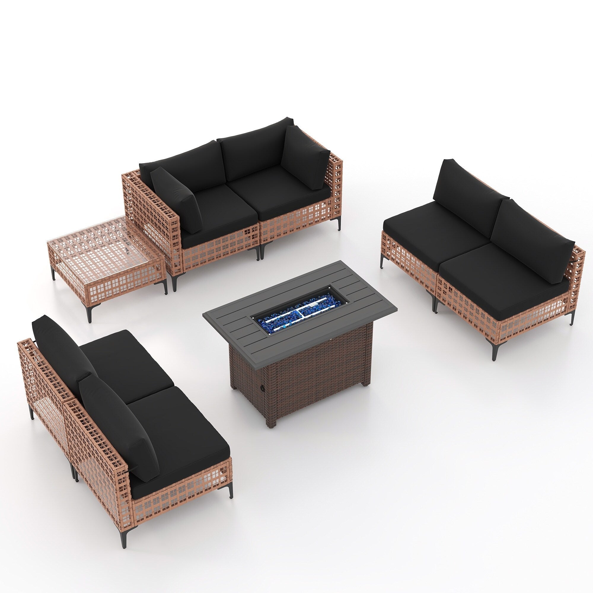 Ensemble de sièges d'extérieur sectionnels pour 6 personnes avec foyer