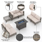 Ensemble de sièges d'extérieur sectionnels pour 6 personnes avec foyer