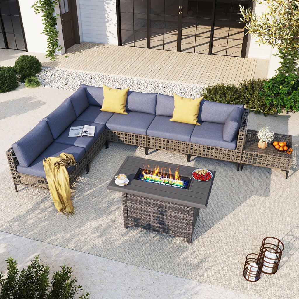 Ensemble de sièges d'extérieur sectionnels pour 6 personnes avec foyer