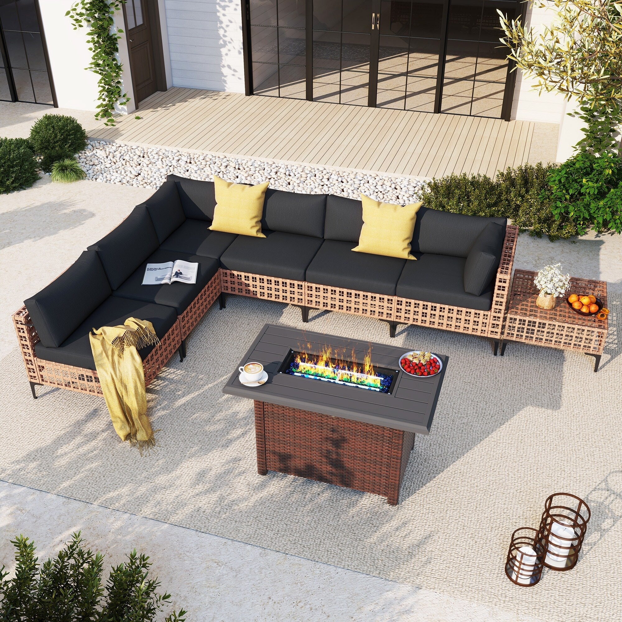 Ensemble de sièges d'extérieur sectionnels pour 6 personnes avec foyer