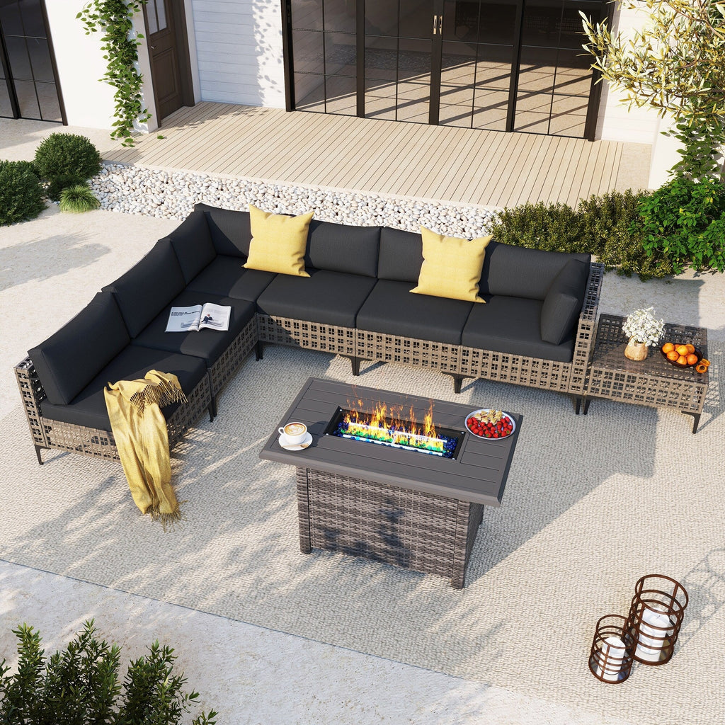 Ensemble de sièges d'extérieur sectionnels pour 6 personnes avec foyer