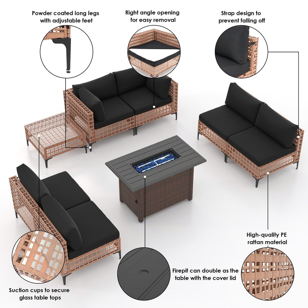 Ensemble de sièges d'extérieur sectionnels pour 6 personnes avec foyer