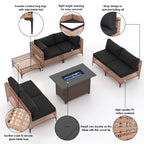 Ensemble de sièges d'extérieur sectionnels pour 6 personnes avec foyer