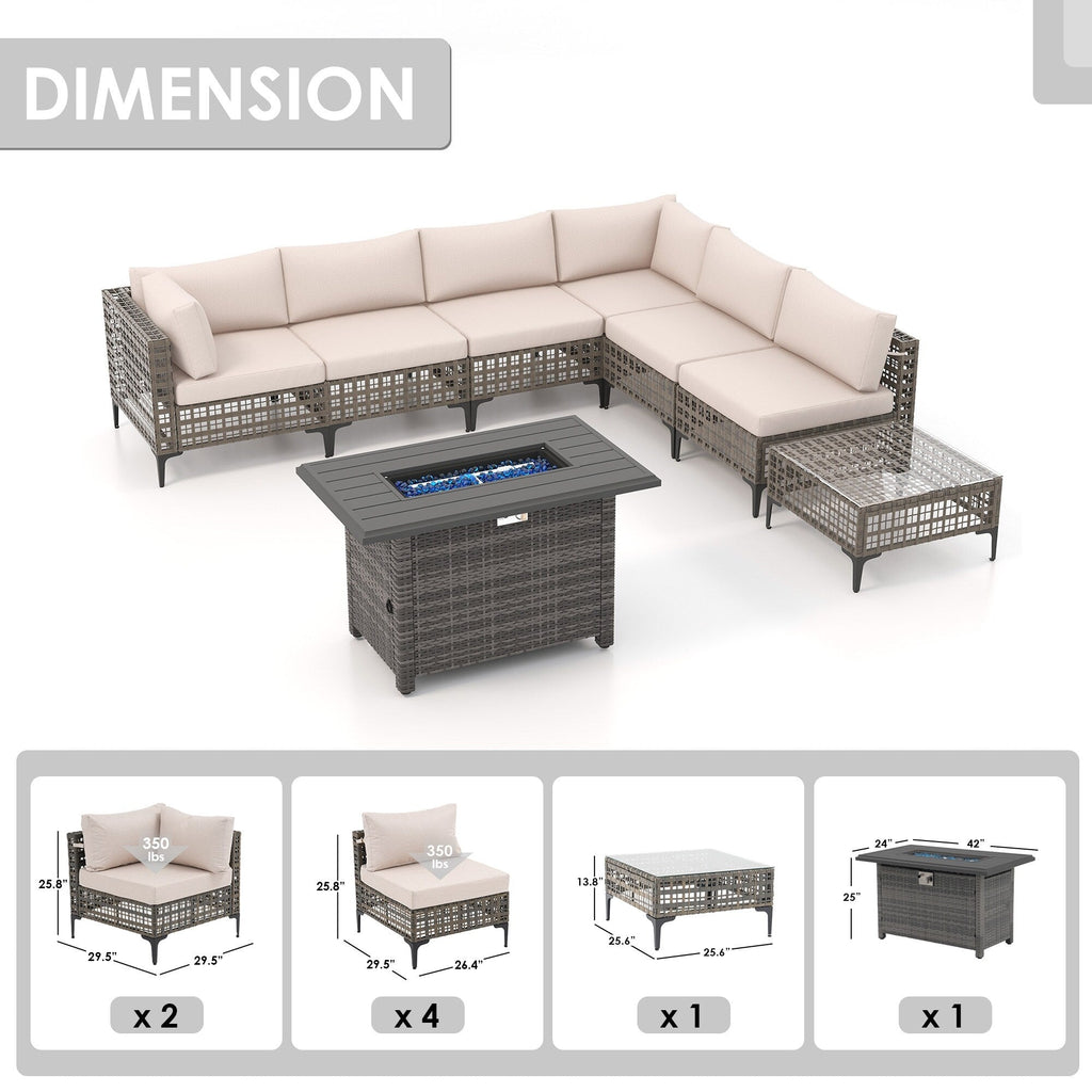 Ensemble de sièges d'extérieur sectionnels pour 6 personnes avec foyer