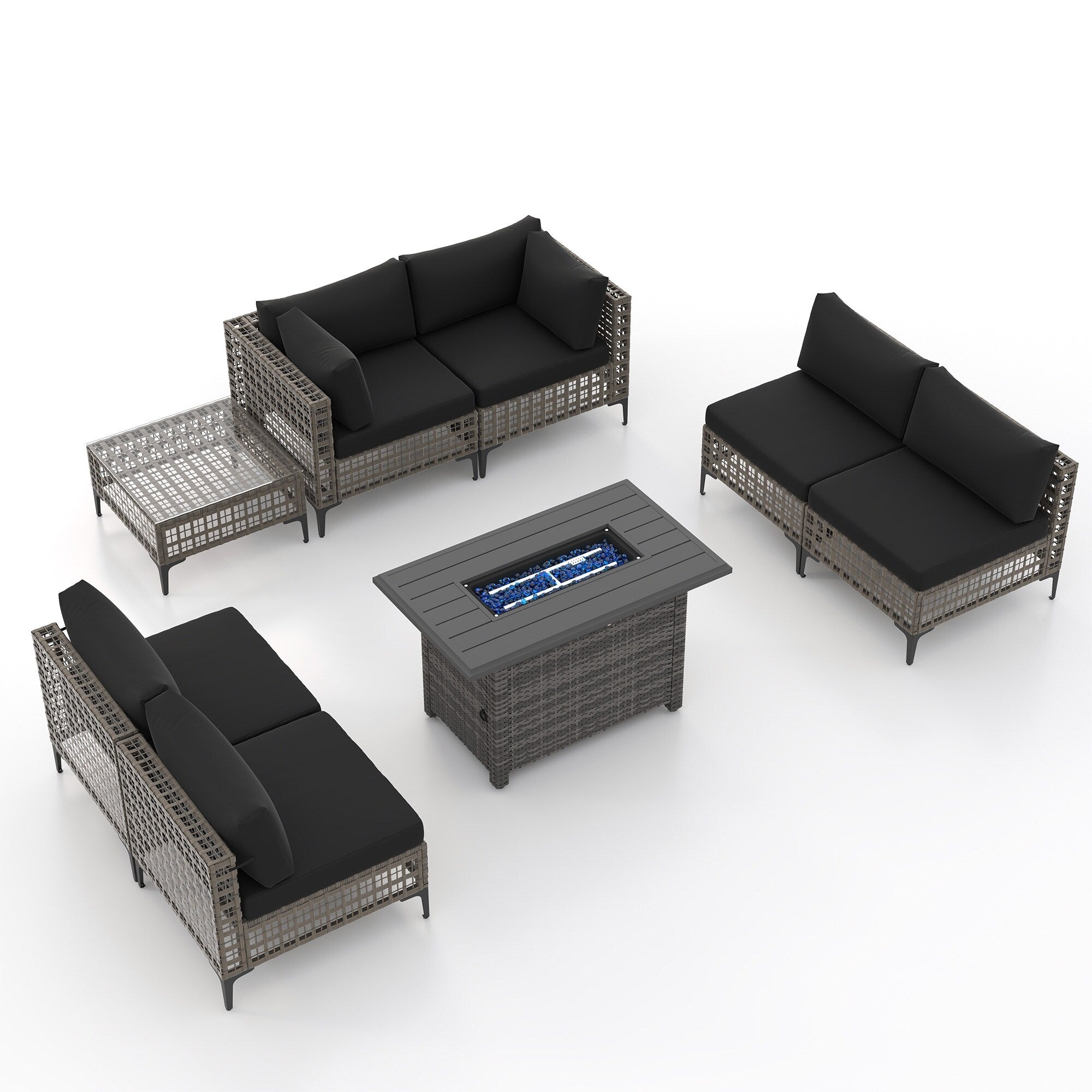 Ensemble de sièges d'extérieur sectionnels pour 6 personnes avec foyer