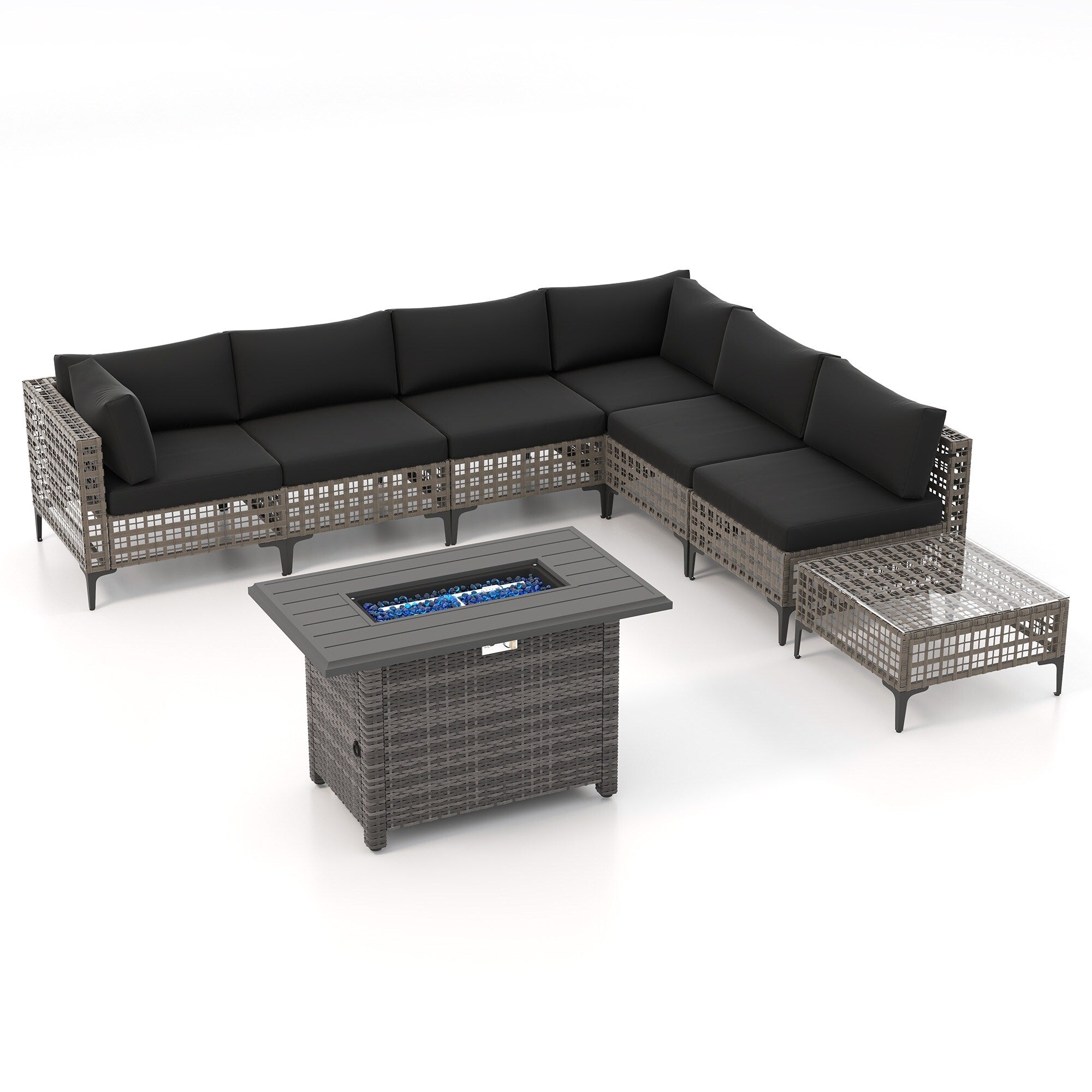 Ensemble de sièges d'extérieur sectionnels pour 6 personnes avec foyer