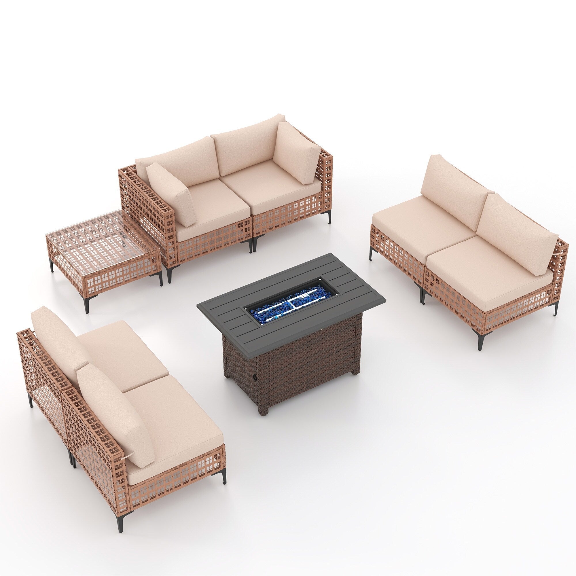 Ensemble de sièges d'extérieur sectionnels pour 6 personnes avec foyer