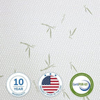 Matelas en mousse à mémoire de forme de 10 pouces, fermeté moyenne, avec housse en bambou, certifié CertiPUR-US