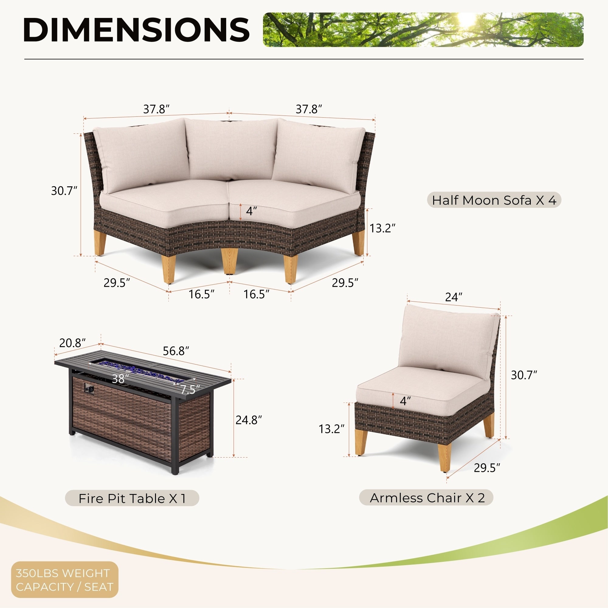 Ensemble de 6 à 11 canapés d'extérieur en osier, style demi-lune, avec grand salon de jardin et table pour foyer