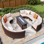 Ensemble de 6 à 11 canapés d'extérieur en osier, style demi-lune, avec grand salon de jardin et table pour foyer