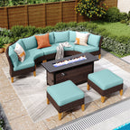 Ensemble de 6 à 11 canapés d'extérieur en osier, style demi-lune, avec grand salon de jardin et table pour foyer