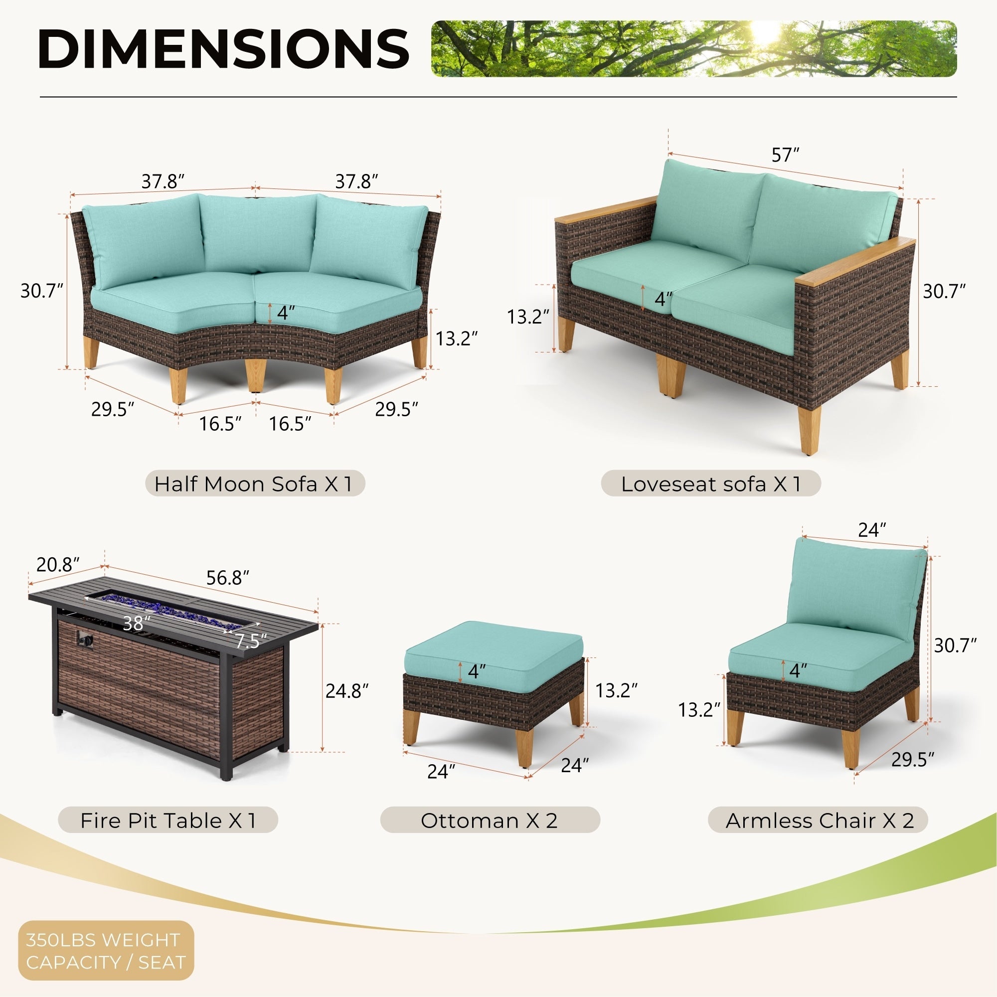 Ensemble de 6 à 11 canapés d'extérieur en osier, style demi-lune, avec grand salon de jardin et table pour foyer
