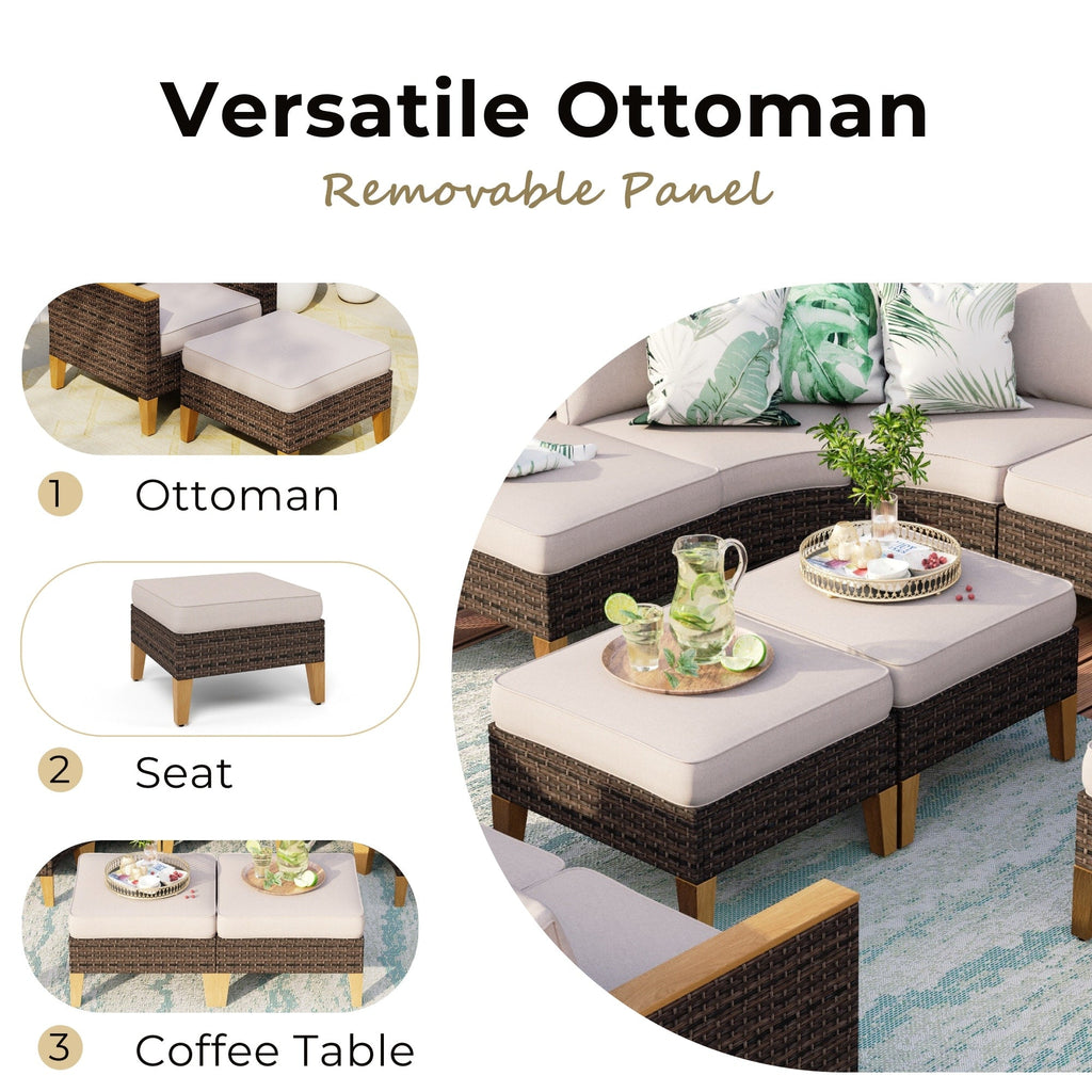 Ensemble de 6 à 11 canapés d'extérieur en osier, style demi-lune, avec grand salon de jardin et table pour foyer