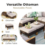 Ensemble de 6 à 11 canapés d'extérieur en osier, style demi-lune, avec grand salon de jardin et table pour foyer