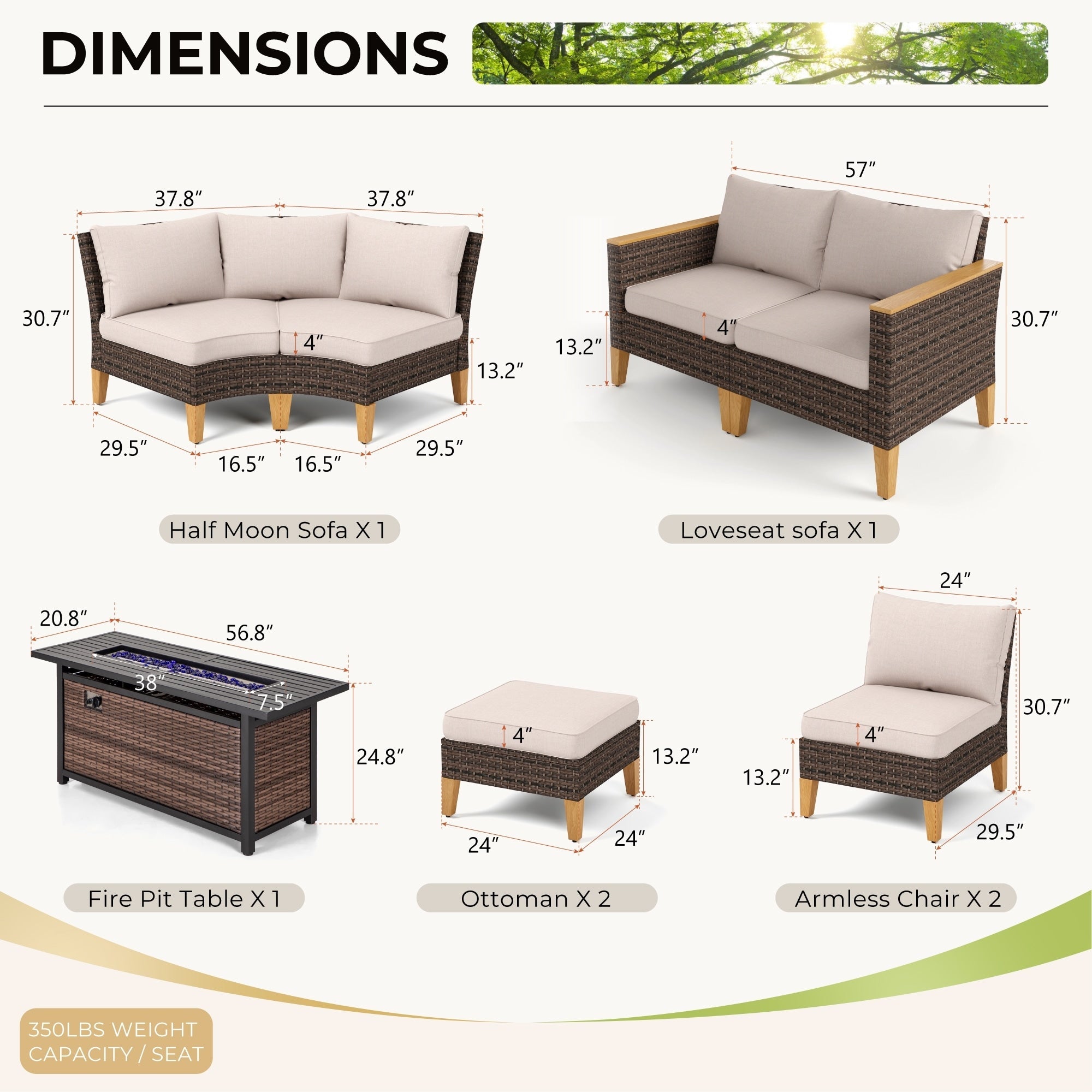 Ensemble de 6 à 11 canapés d'extérieur en osier, style demi-lune, avec grand salon de jardin et table pour foyer