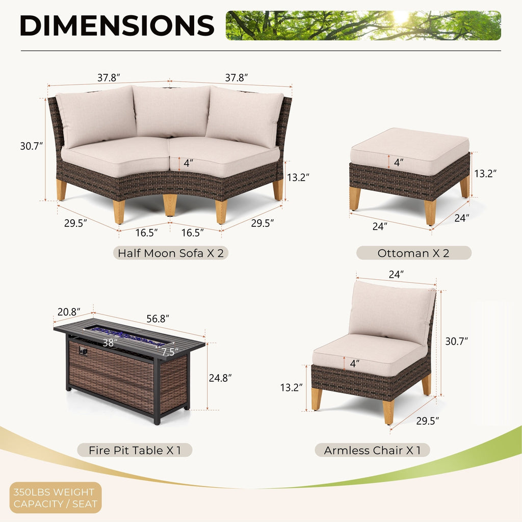 Ensemble de 6 à 11 canapés d'extérieur en osier, style demi-lune, avec grand salon de jardin et table pour foyer