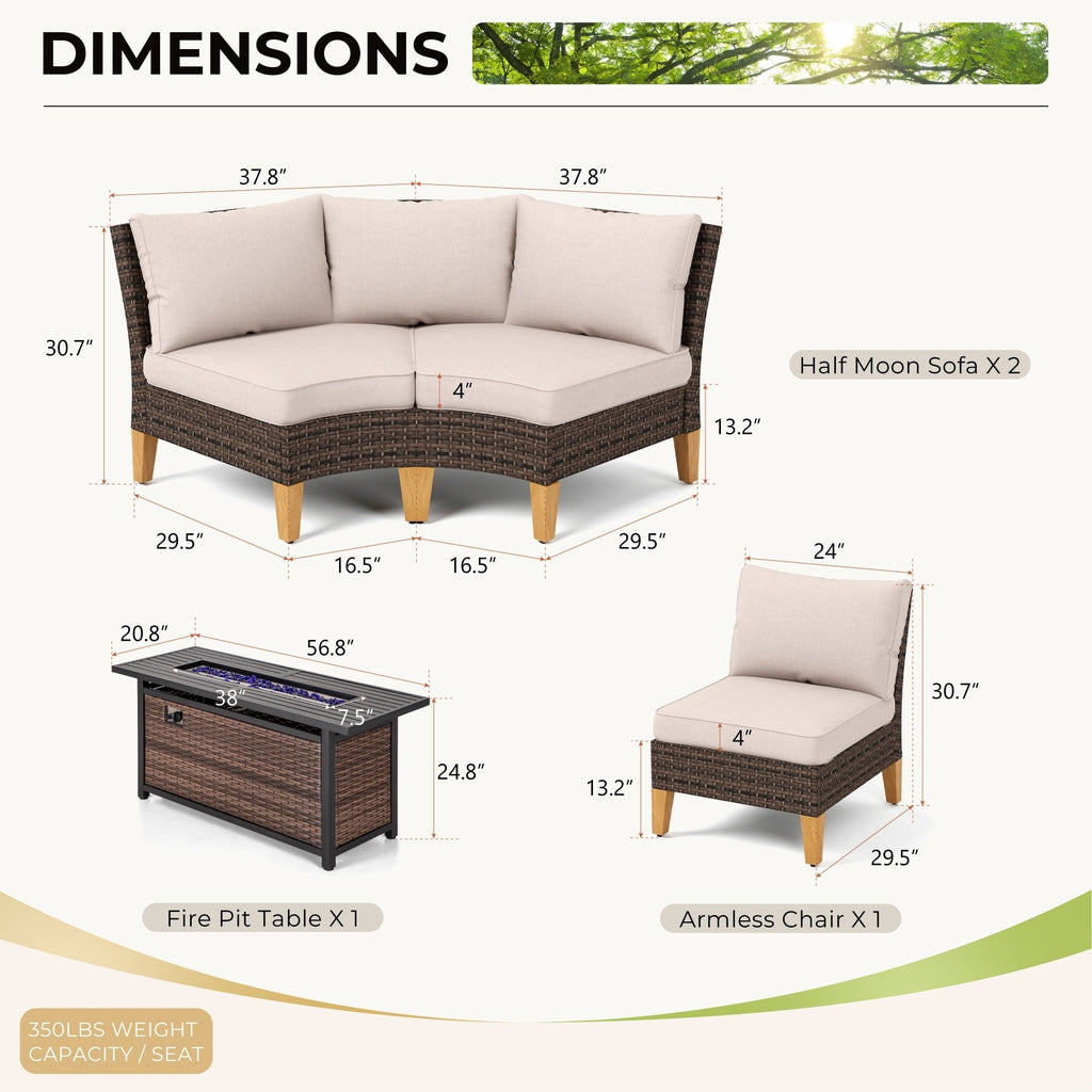 Ensemble de 6 à 11 canapés d'extérieur en osier, style demi-lune, avec grand salon de jardin et table pour foyer