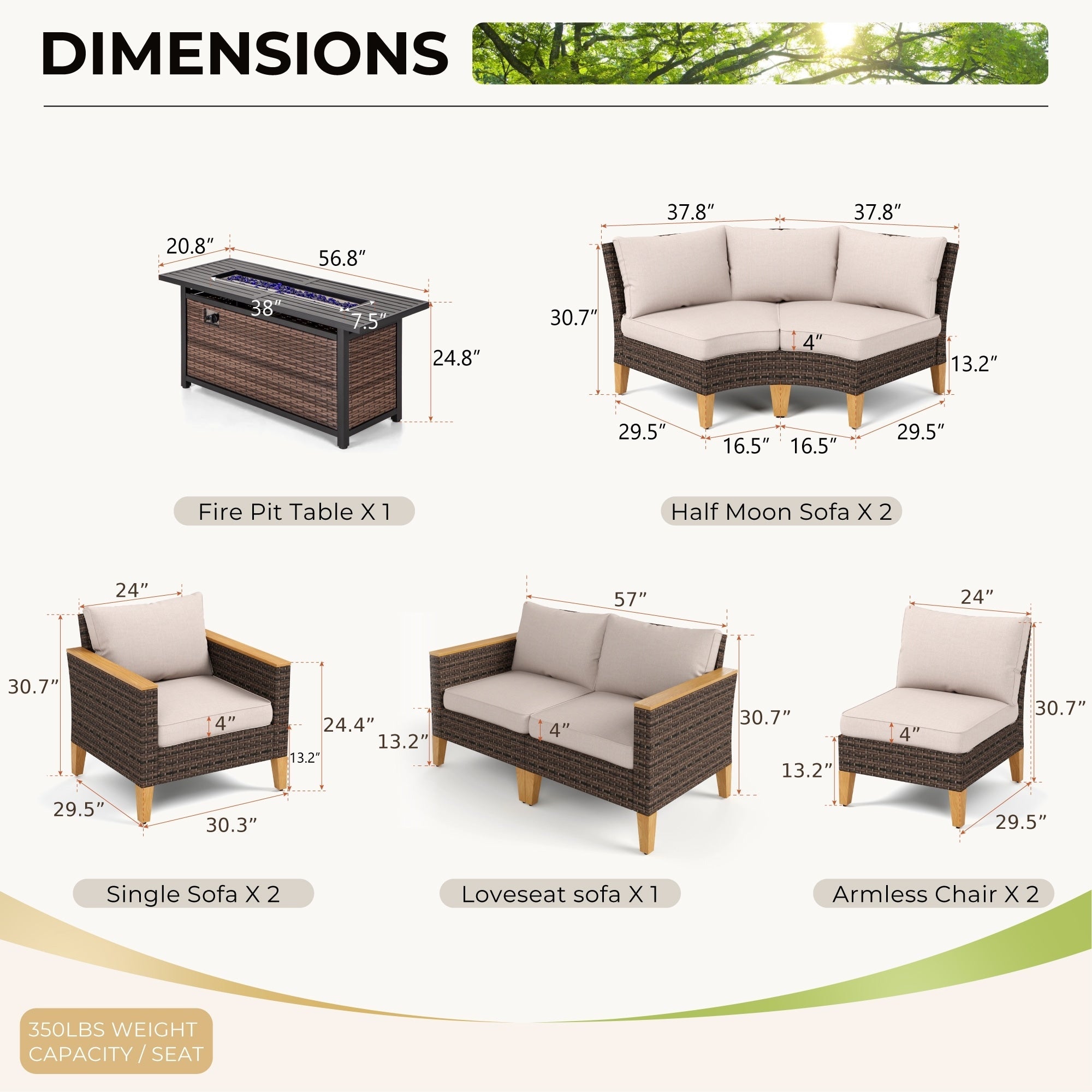 Ensemble de 6 à 11 canapés d'extérieur en osier, style demi-lune, avec grand salon de jardin et table pour foyer