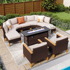 Ensemble de 6 à 11 canapés d'extérieur en osier, style demi-lune, avec grand salon de jardin et table pour foyer