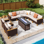 Ensemble de 6 à 11 canapés d'extérieur en osier, style demi-lune, avec grand salon de jardin et table pour foyer