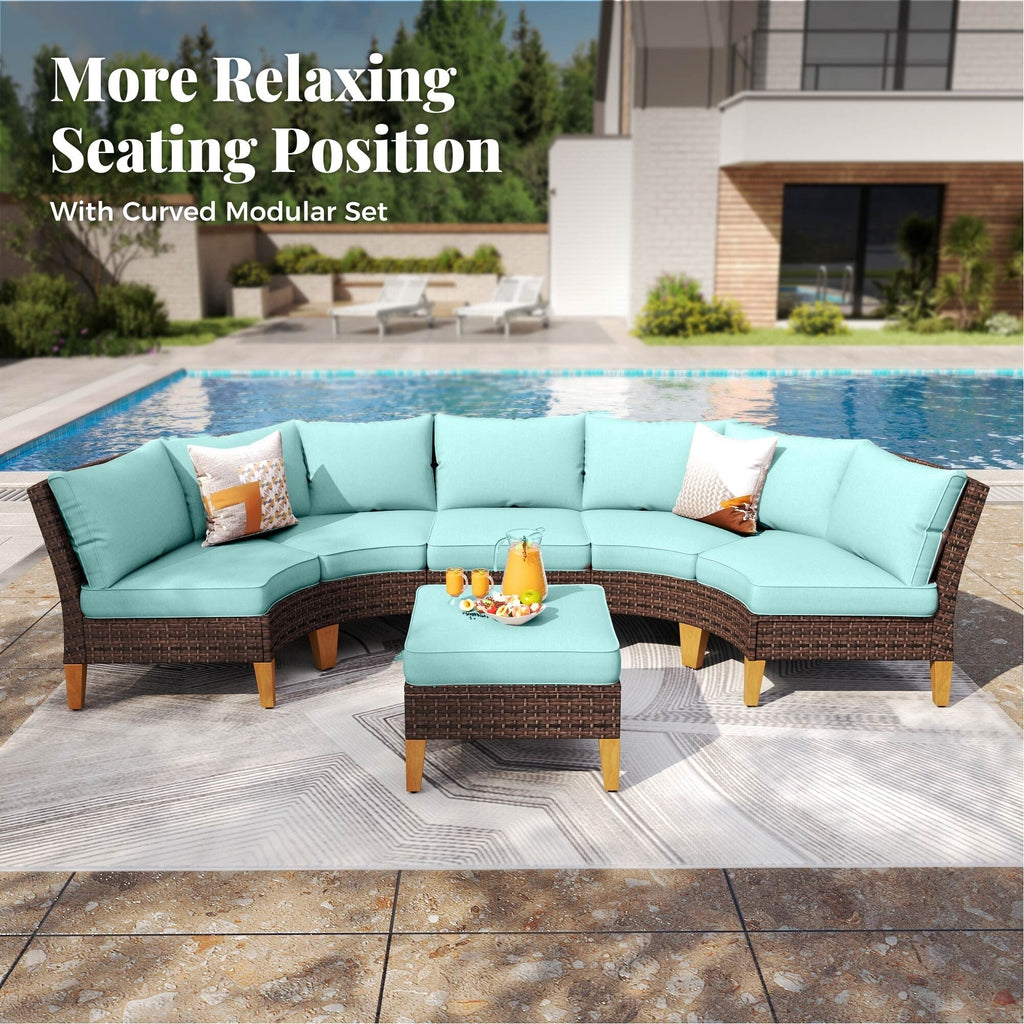 Ensemble de 6 à 11 canapés d'extérieur en osier, style demi-lune, avec grand salon de jardin et table pour foyer