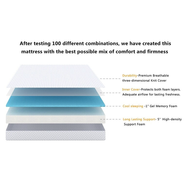 Matelas en mousse à mémoire de forme avec gel de 6 pouces
