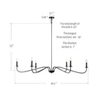 Lustre minimaliste à 6 lumières de 64 pouces, noir mat, or et chrome - N/A