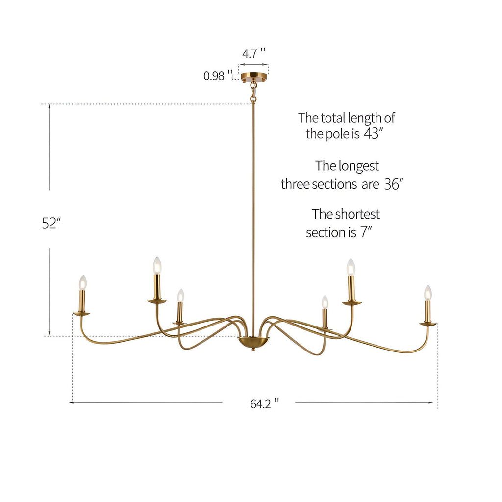 Lustre minimaliste français classique à 6 lumières avec éclairage de style bougie