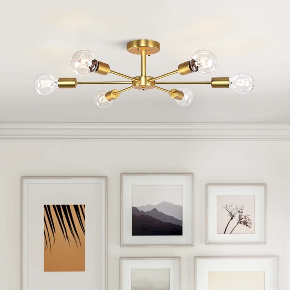 Plafonnier semi-encastré linéaire Sputnik à 6 lampes, design industriel moderne et à intensité variable