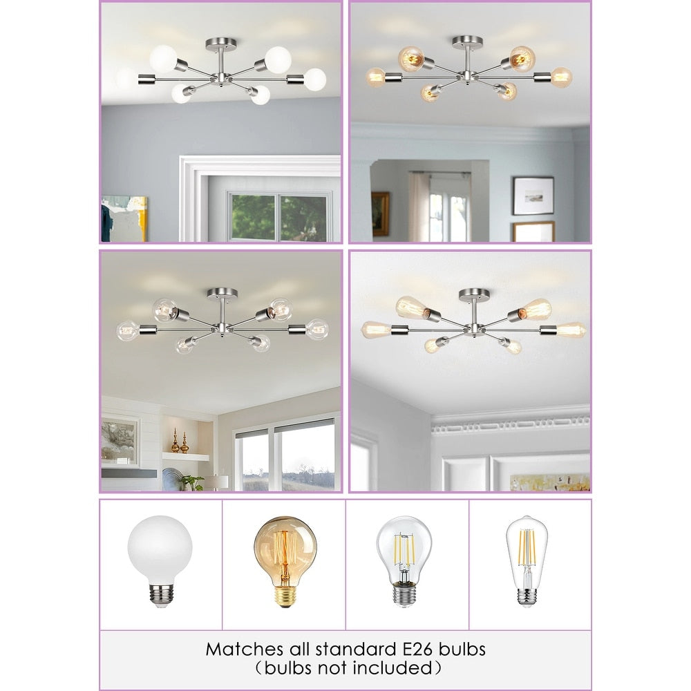 Plafonnier semi-encastré linéaire Sputnik à 6 lampes, design industriel moderne et à intensité variable