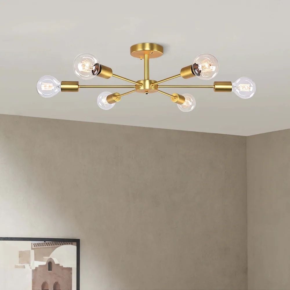 Plafonnier semi-encastré linéaire Sputnik à 6 lampes, design industriel moderne et à intensité variable