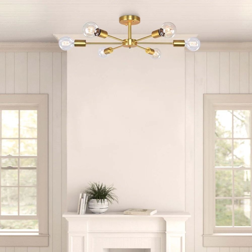 Plafonnier semi-encastré linéaire Sputnik à 6 lampes, design industriel moderne et à intensité variable