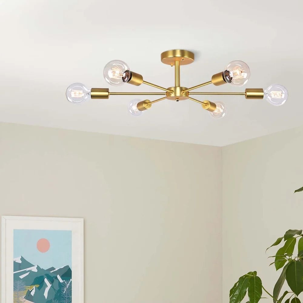 Plafonnier semi-encastré linéaire Sputnik à 6 lampes, design industriel moderne et à intensité variable