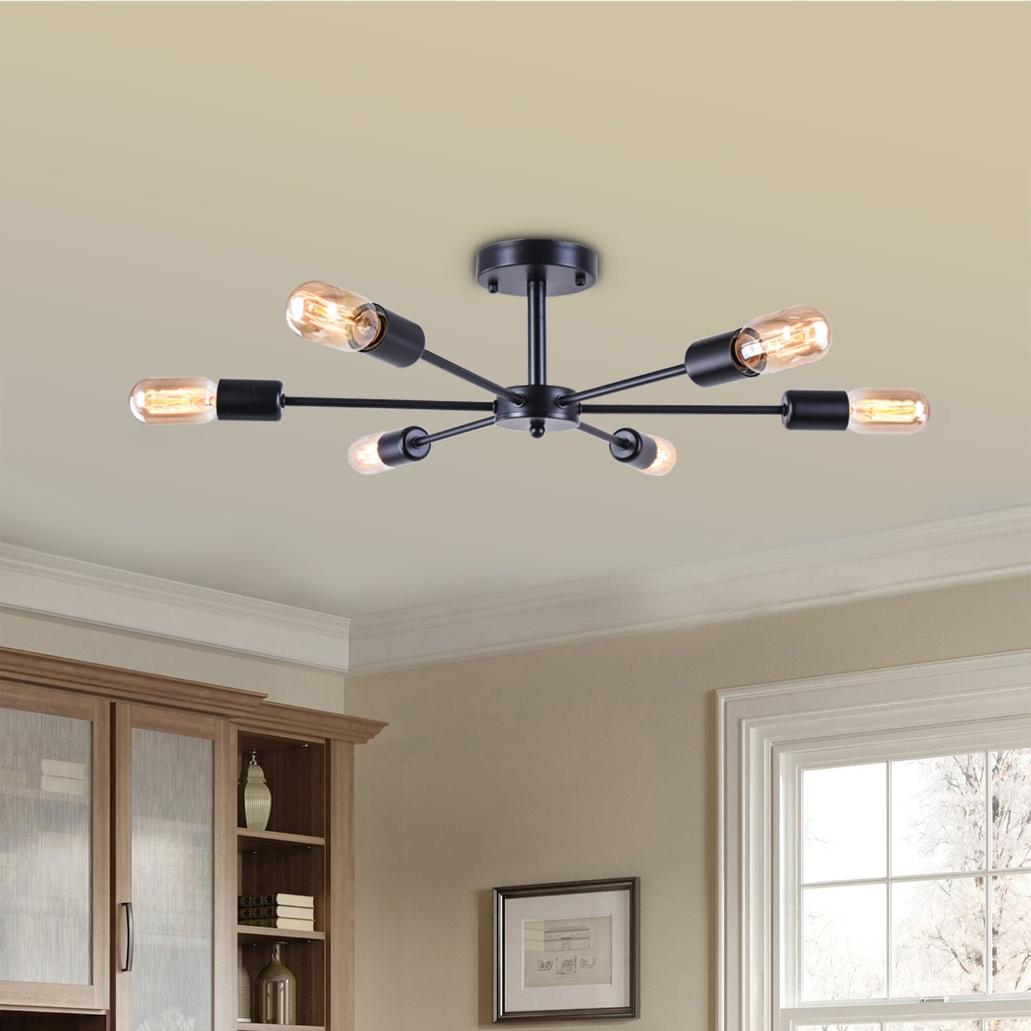 Plafonnier semi-encastré linéaire Sputnik à 6 lampes, design industriel moderne et à intensité variable