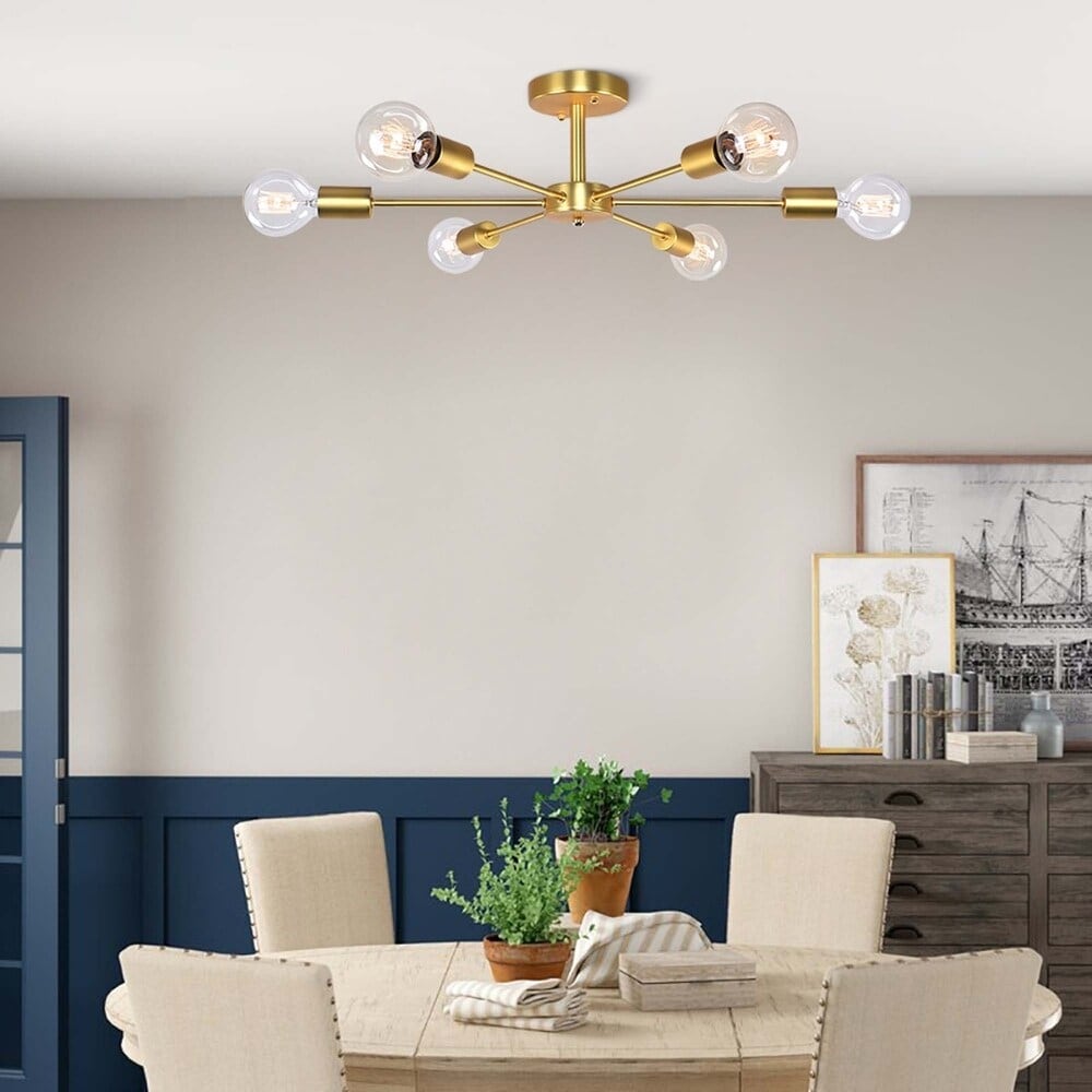 Plafonnier semi-encastré linéaire Sputnik à 6 lampes, design industriel moderne et à intensité variable