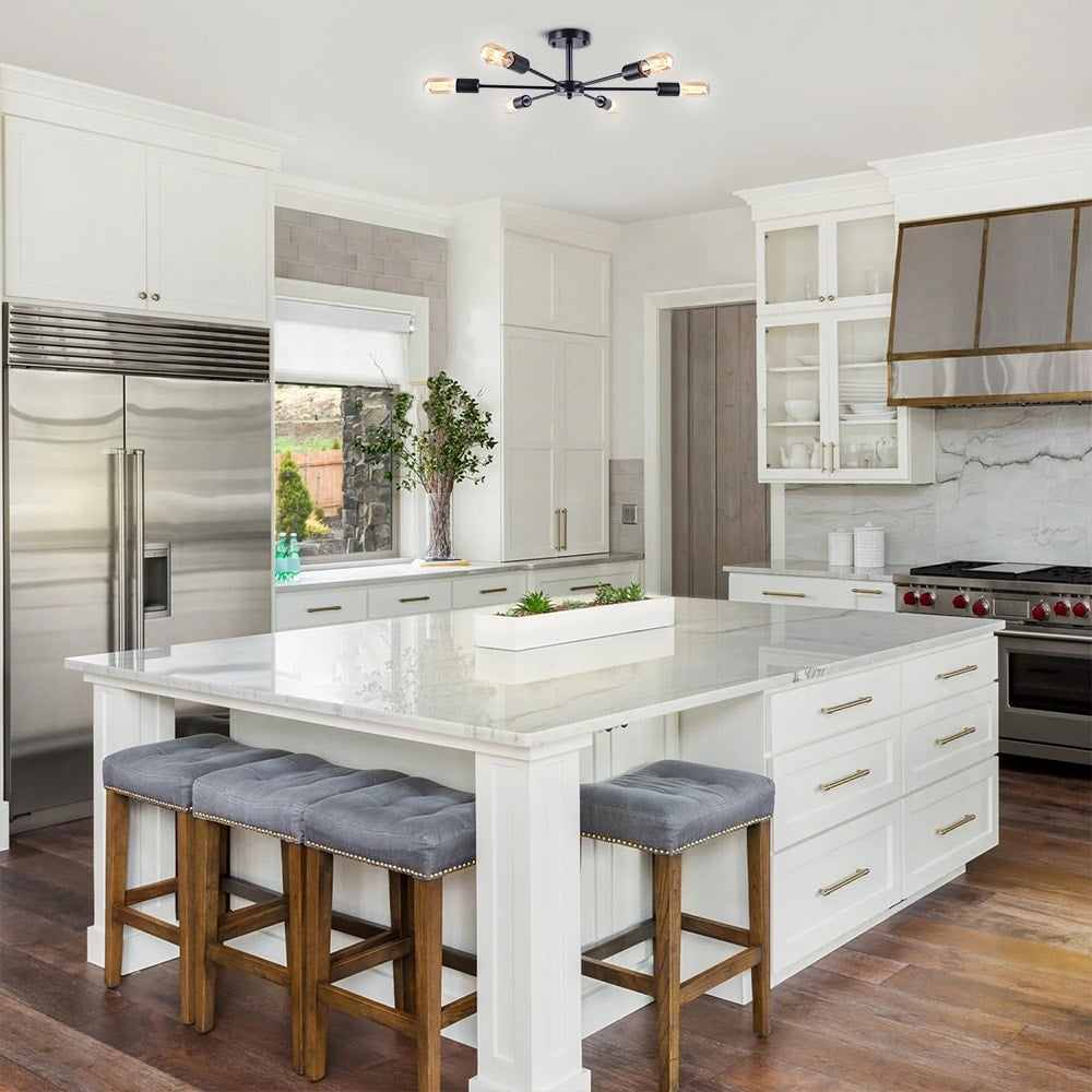 Plafonnier semi-encastré linéaire Sputnik à 6 lampes, design industriel moderne et à intensité variable