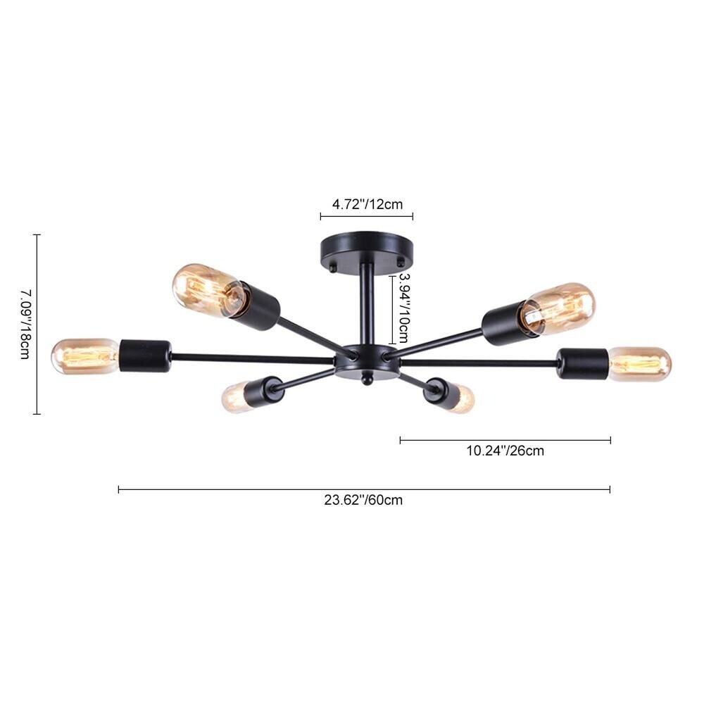 Plafonnier semi-encastré linéaire Sputnik à 6 lampes, design industriel moderne et à intensité variable