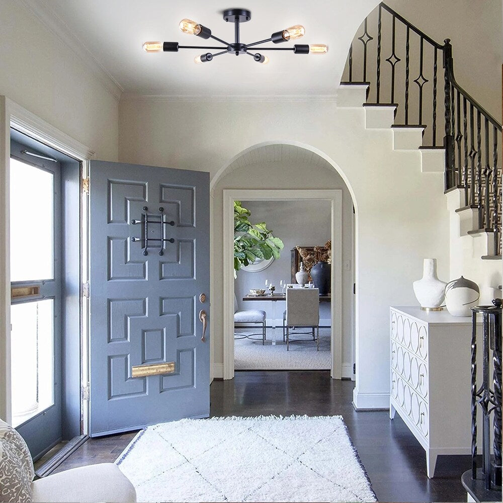 Plafonnier semi-encastré linéaire Sputnik à 6 lampes, design industriel moderne et à intensité variable