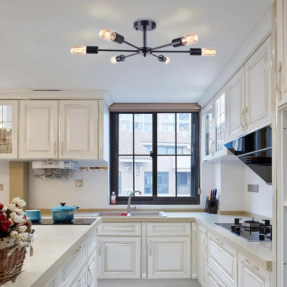 Plafonnier semi-encastré linéaire Sputnik à 6 lampes, design industriel moderne et à intensité variable