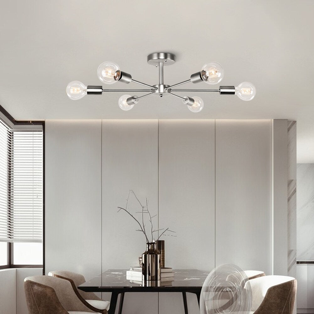 Plafonnier semi-encastré linéaire Sputnik à 6 lampes, design industriel moderne et à intensité variable