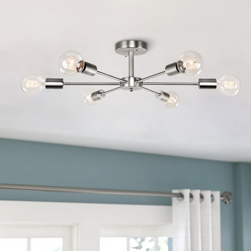 Plafonnier semi-encastré linéaire Sputnik à 6 lampes, design industriel moderne et à intensité variable