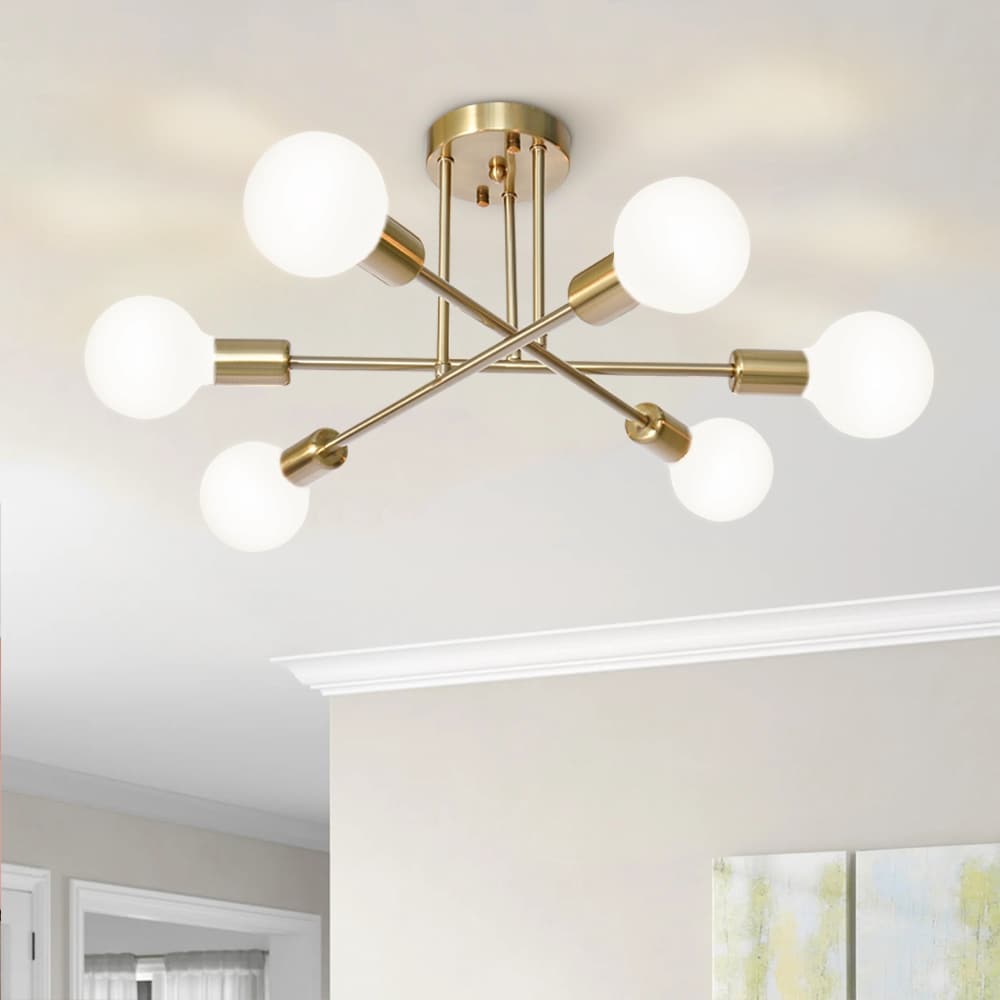 Plafonnier semi-encastré moderne industriel linéaire à 6 lumières en forme de branche Spoutnik