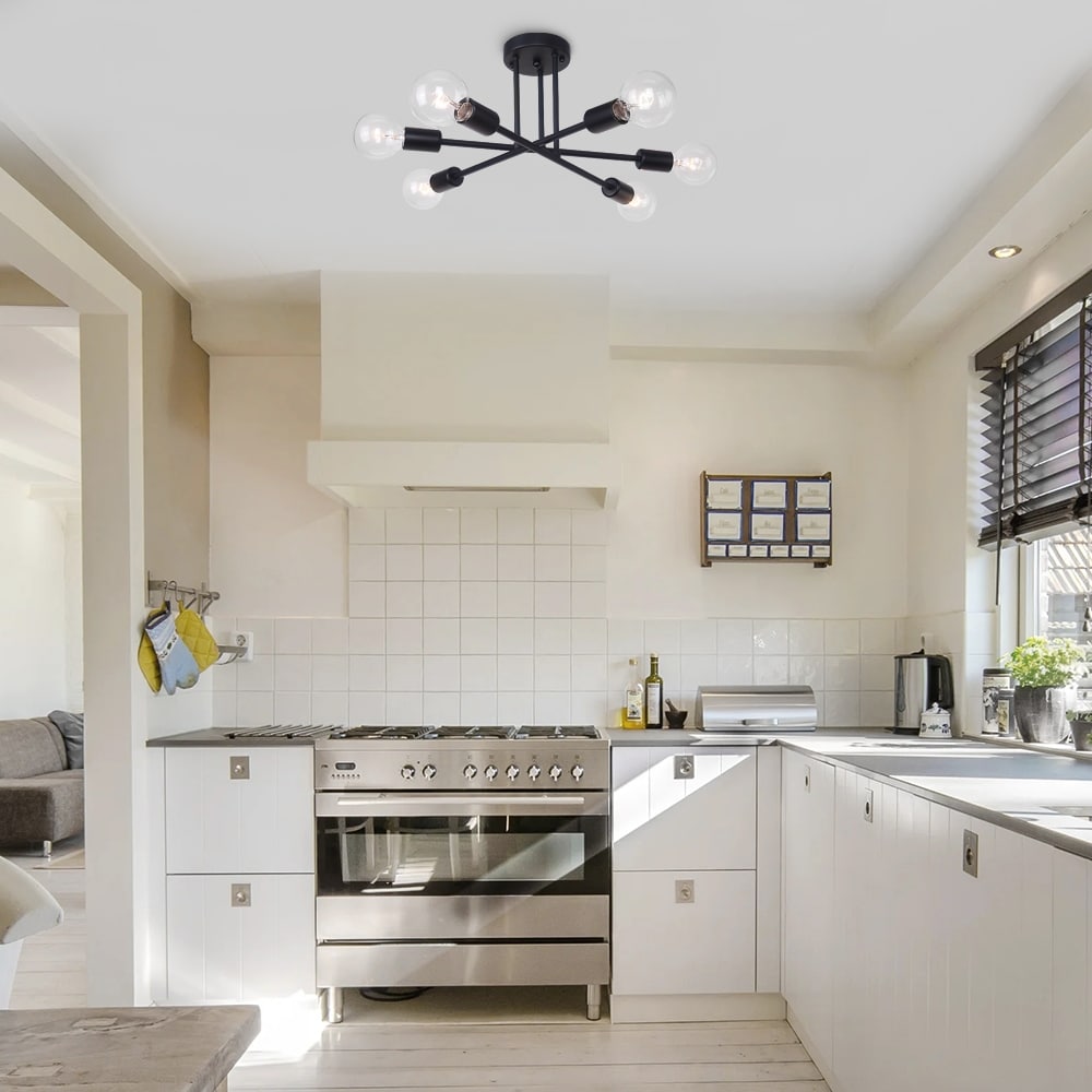 Plafonnier semi-encastré moderne industriel linéaire à 6 lumières en forme de branche Spoutnik