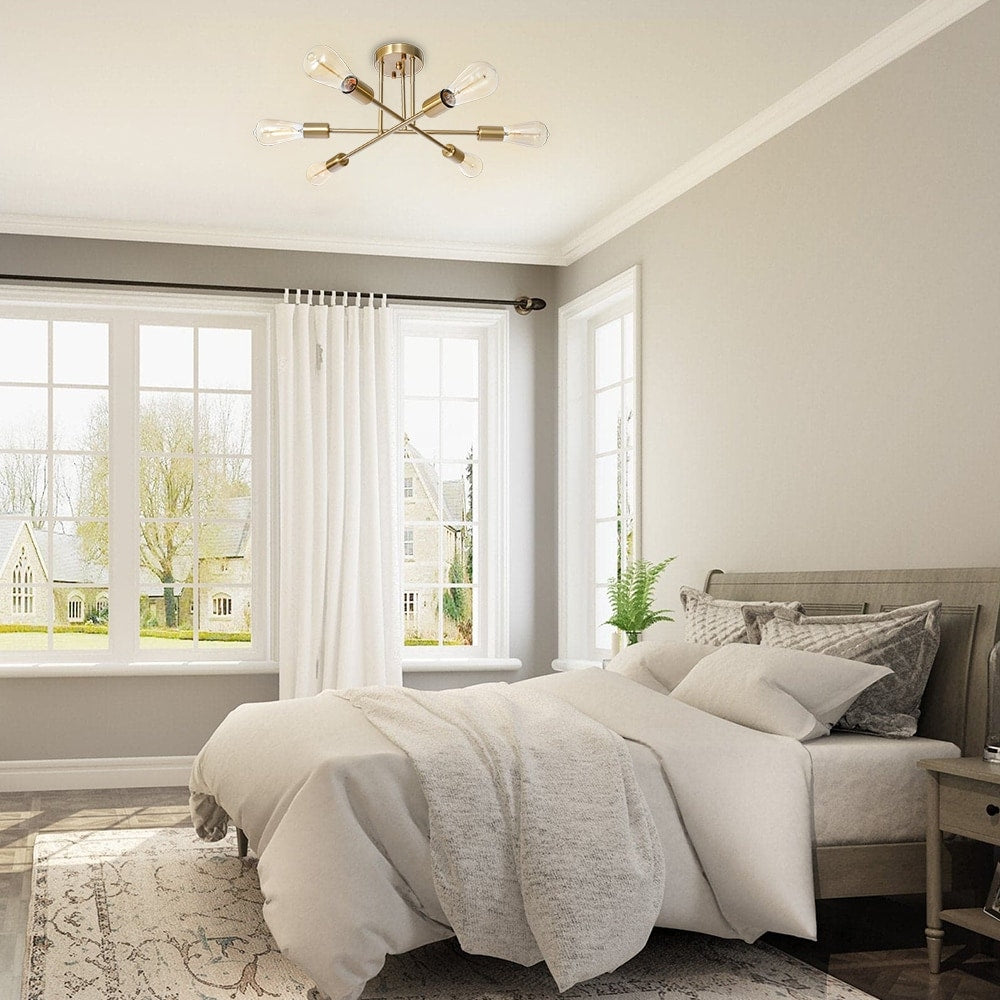 Plafonnier semi-encastré moderne industriel linéaire à 6 lumières en forme de branche Spoutnik