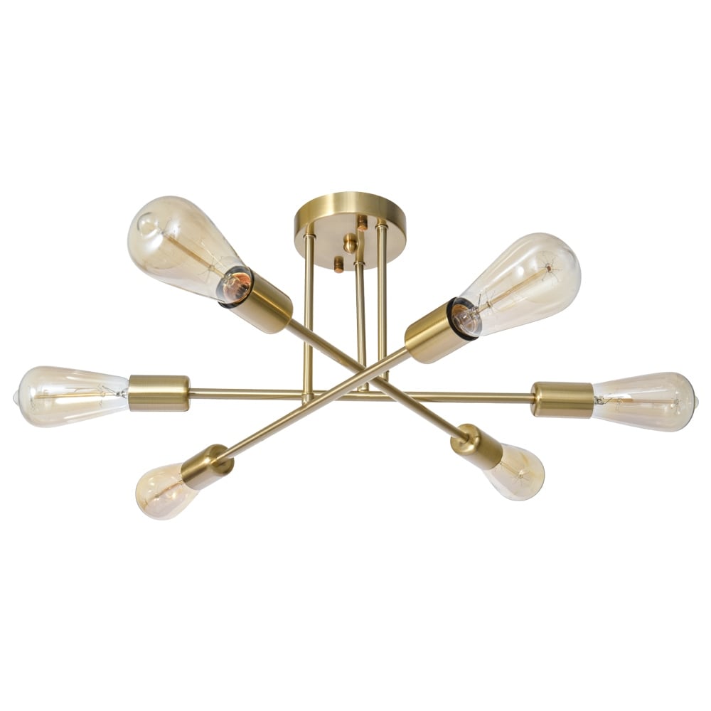 Plafonnier semi-encastré moderne industriel linéaire à 6 lumières en forme de branche Spoutnik