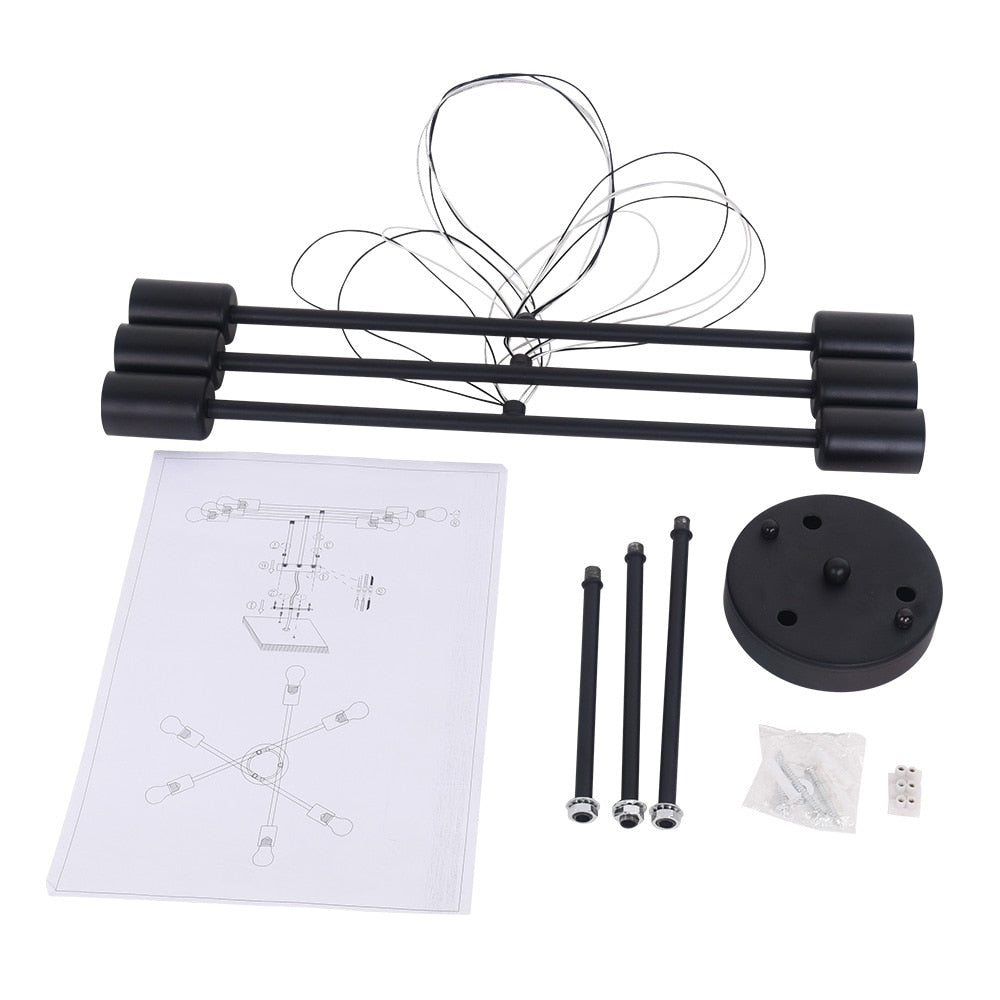 Plafonnier semi-encastré moderne industriel linéaire à 6 lumières en forme de branche Spoutnik